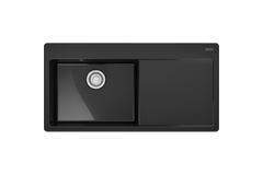 MYTHOS X - Evier à encastrer / 1 bassin XL / 1000 x 510 mm / Egouttoir à droite / Vidage automatique / Bouton poussoir / Onyx