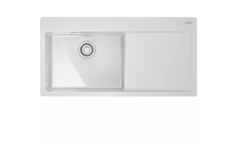 MYTHOS X - Inbouwspoeltafel / 1 bak XL / 1000 x 510 mm / Verlek rechts / Automatische lediging / Drukknop / Wit