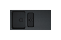 ORION - Evier à encastrer / 1 bassin + 1/2 bassin / 1000 x 510 mm / Vidage manuel / Carbone / Vidage Noir mat