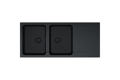 ORION - Inbouwspoeltafel / 2 bakken / 1160 x 510 mm / Manuele lediging / Carbon zwart / Ventielset zwart mat