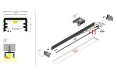 Profilé Led Slim8 ac2 Z 3000 noir anodisé 