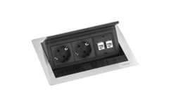 Evoline flip top push data small inox b-f  2 prises + 2 usb