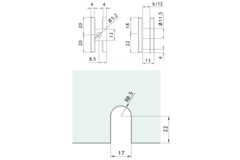 Klem wand/glas gelijk met de wand, voor 6/12 mm glas, B40 H40, chroom