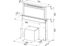 Downdraft - hotte plan de travail / 900  mm/ inox-Verre noir