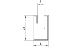 U-profiel met afgeronde rand MIRROR, voor 10 mm glas, B19.5 H25 L3000, mirror