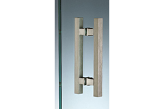 Paar vierkante deurgrepen, voor 6/12 mm glas, B15 H15 L200, aluminium met geborsteld rvs effect
