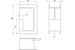 Schuifdeurgreep kube 100x60x40mm rvs - met rand