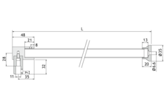 Vaste stabilisatiestang wand/glas, voor 6/10 mm glas, L1320, chroom
