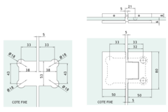 Verstelbare scharnier glas/glas met hoek van 90° zonder zichtbare schroeven, voor 6/8 mm glas, B50 H80, geborsteld rvs effect