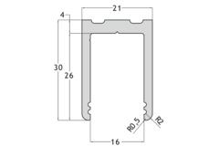 Profil en « U » PROFIX, pour verres 8/13.5, B21 H30 L3000, aluminium brillant