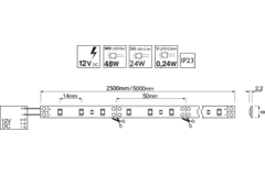 Ledstrip 5m 48W wit 7000K zelfklevend IP23zonder S zonder silicone