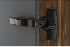Charnière Sensys de 110° avec amortissement intégré (Sensys 8645i), en noir obsidien, en applique, Angle d'ouverture  110°, TH-schéma de perçage 52 x 5,5 mm, avec manchons à expansion (ø 10 x 11)